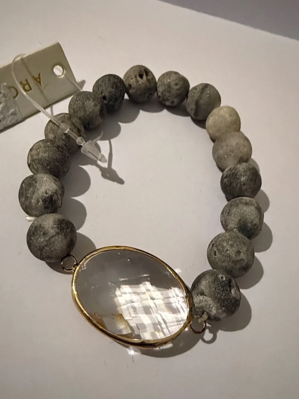 Stone Beaded Stretch Bracelet set of 2 with Gold Accents